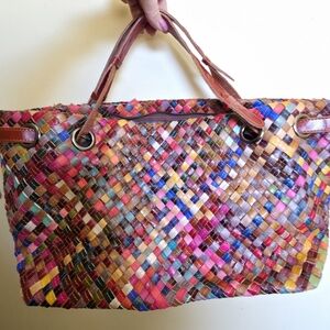 Multicolor Woven Leather Tote Bag